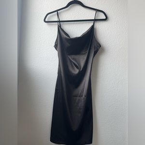 Black satin mini dress